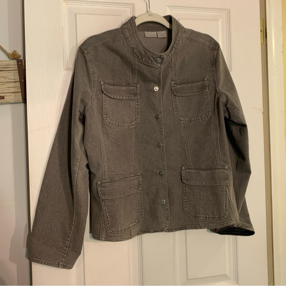 Vintage Spiegel Womens Denim Blazer Jacket Size 16 Gray Pockets